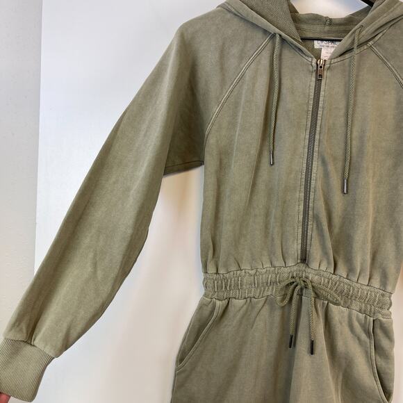 L*SPACE Womens XS Cotton Hoodie Romper Green Zip Up - Picture 3 of 8